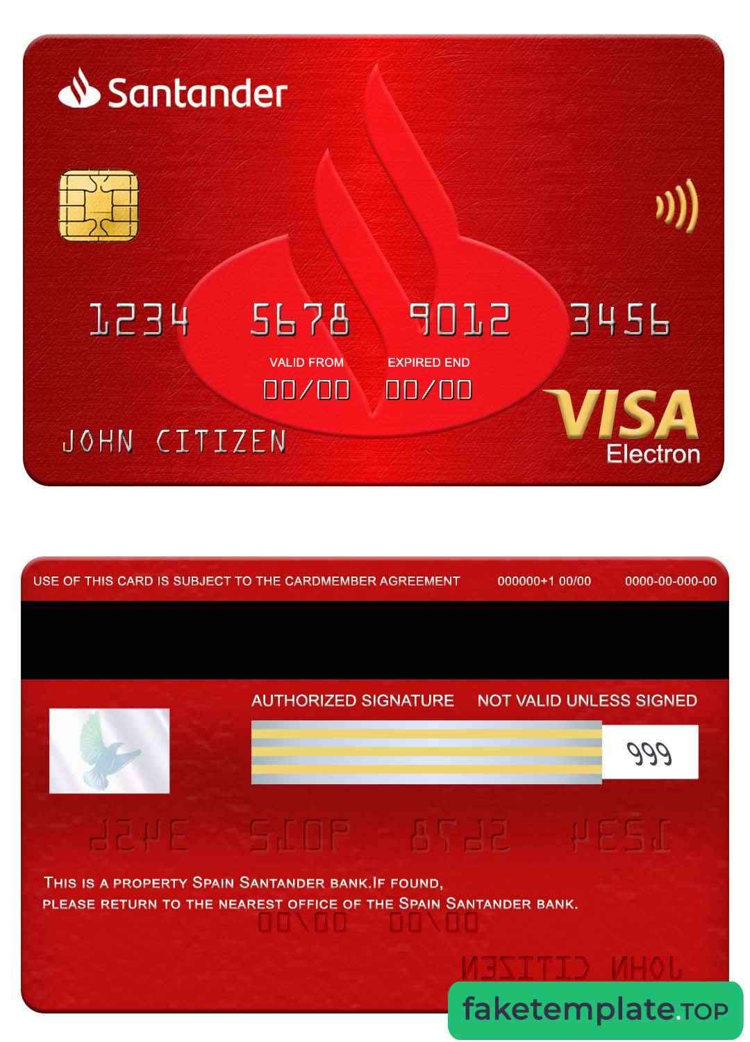 Feature of fake Spain Santander Bank visa electron card